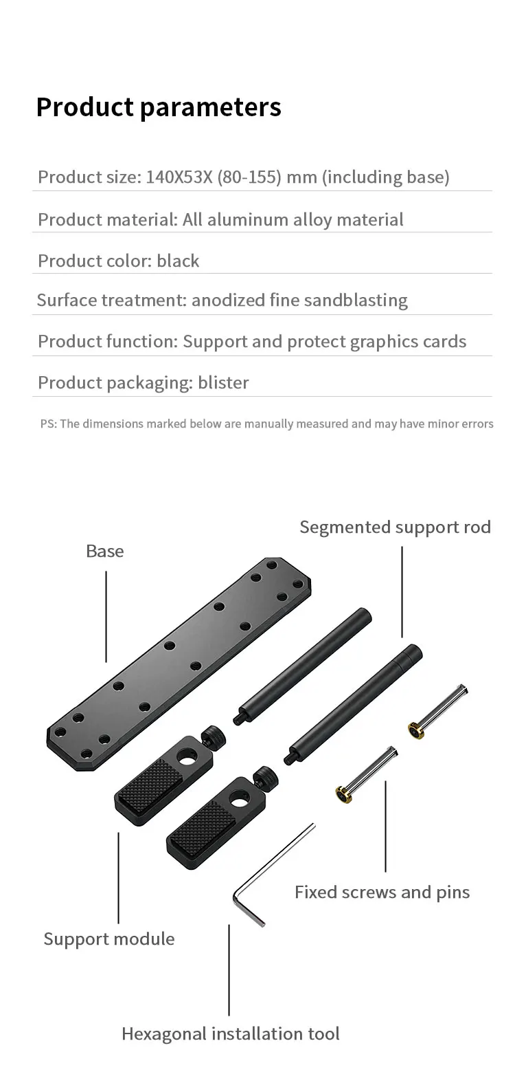 VC-3 Dual Pillar Graphics Video Card Bracket PC Case DIY Accessories Aluminum Al