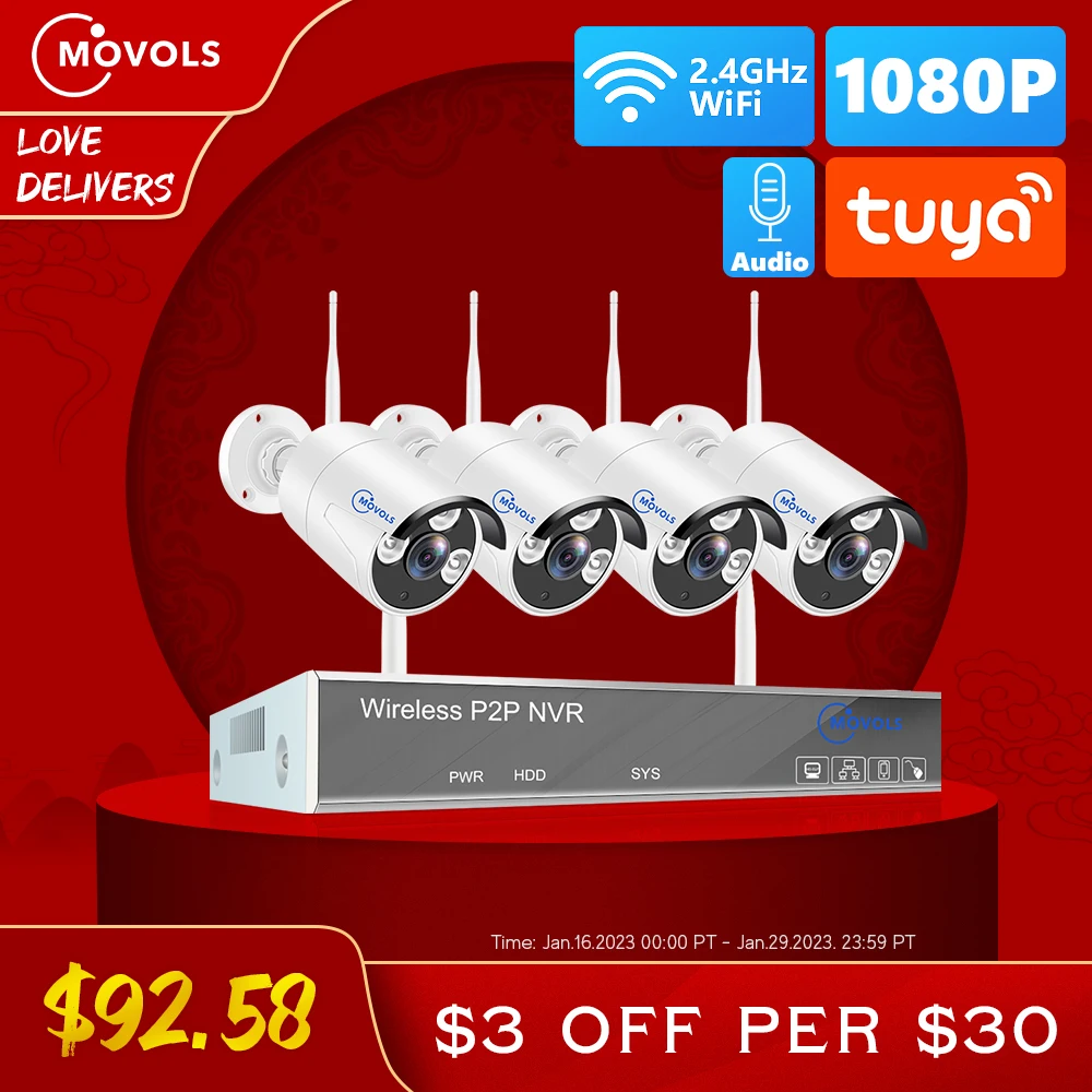 MOVOLS H.265 Wireless CCTV System 8CH 1080P Tuya NVR 2MP Outdoor ...