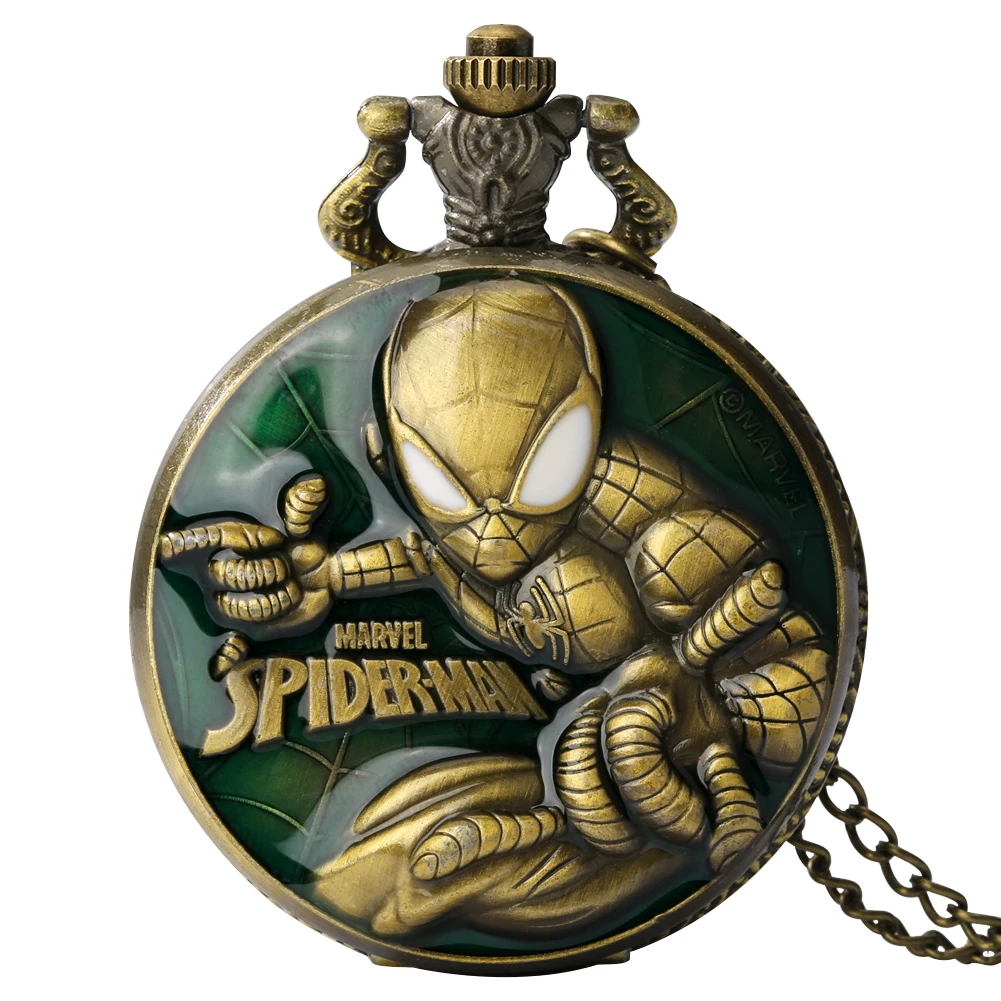 

Marvel Spiderman Comic Anime Quartz Pocket Watch Fashion Famous Spider Hero Men Cosplay Steampunk Necklace Pendant Chain Watch