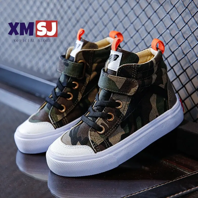 

Осень 2023, новинка, камуфляжные стильные парусиновые туфли для мальчиков и девочек, высокие детские туфли на плоской подошве, популярная модная универсальная обувь 25-37