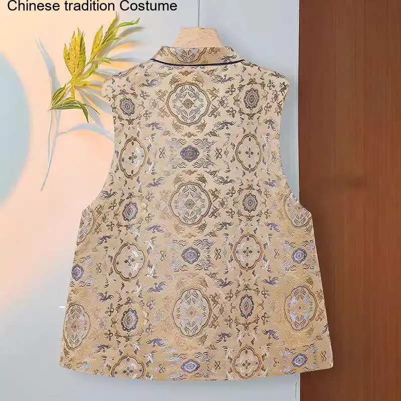Bigsize 4Xl 5Xl Sleeveless Tang Clothes Women Elegant Vest New Chinese Style Hanfu Top Luxury Jacquard Song Brocade Outwear