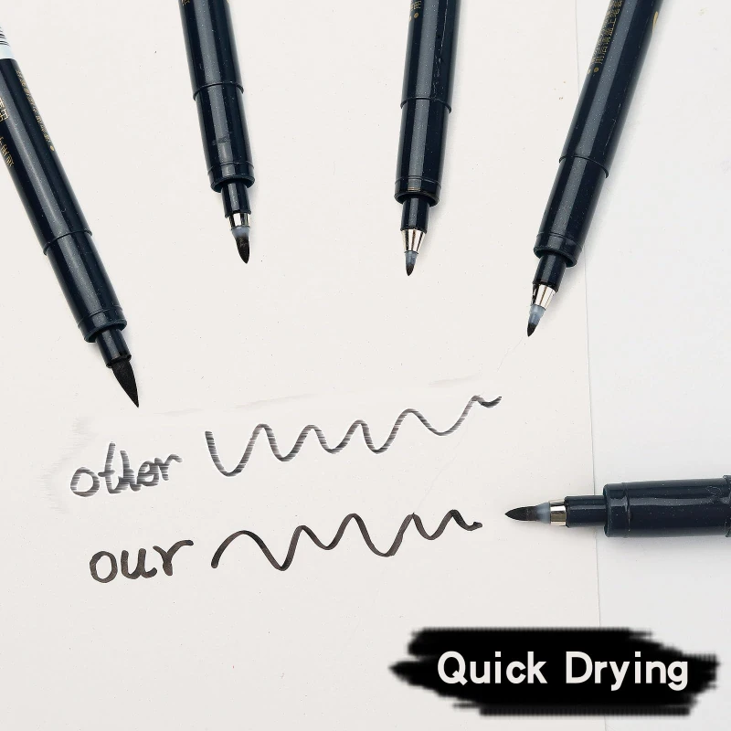 4Pcs/set Calligraphy Brush Pens, Hand Lettering Pens Soft and Hard Tip Water Based Black Ink Marker Set  Art Drawings Markers 5