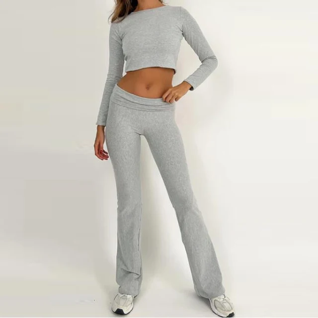 Tuta Donna 2 Pezzi Casual - Crop Top E Pantaloni Svasati Per Yoga O Lounge - Foto 6