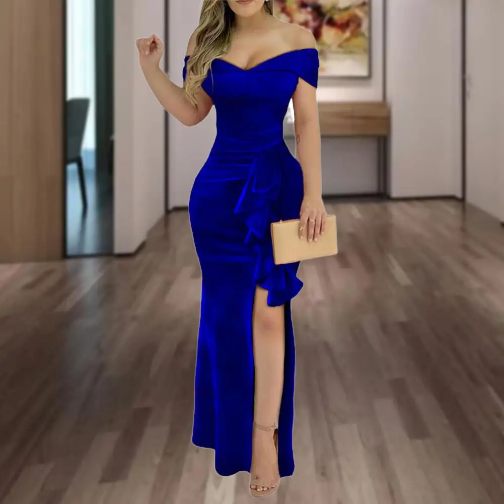 

Sheath Dress Attractive Elegant Slit Dress Female Dress Pure Color Slit Formal Dresses for Banquet