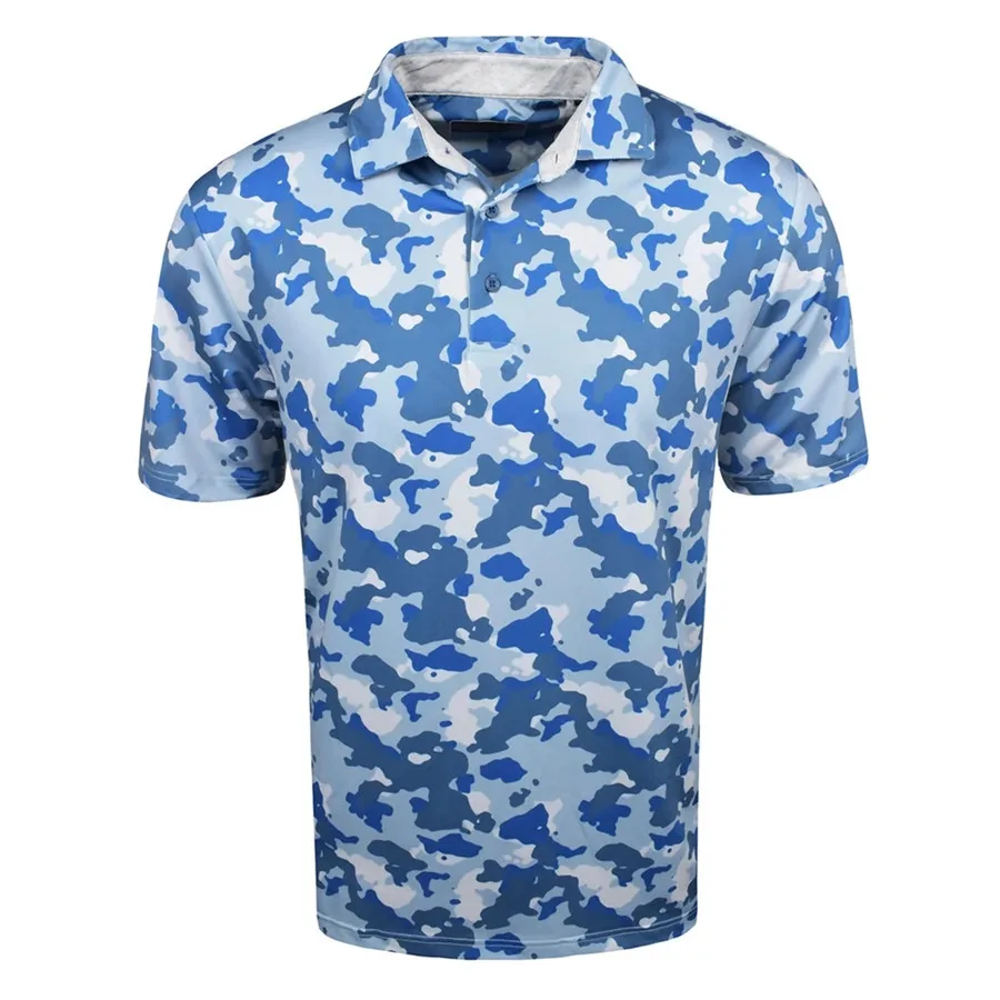 Summer Printed Golf T-shirts Men Casual Fashion Business Buttons Shirts Short Sleeve Breathable Lapel Polo Shirt Clothing