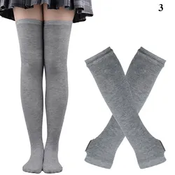 Chic Stripe Printed Thigh-High Cotton Socks and Arm Sleeve Set - One Size (3)
