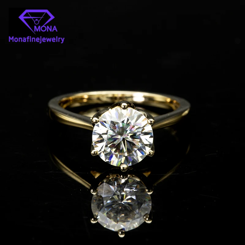 

Forever One 14K Yellow Solid Gold 6 Prongs 1CT Round Cut 6.5x6.5mm Moissanite Ring