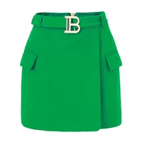 Y2K Summer Green/Black/White Candy Color Women Mini Straight Slit Skinny Skirt with Belt High Quality 1