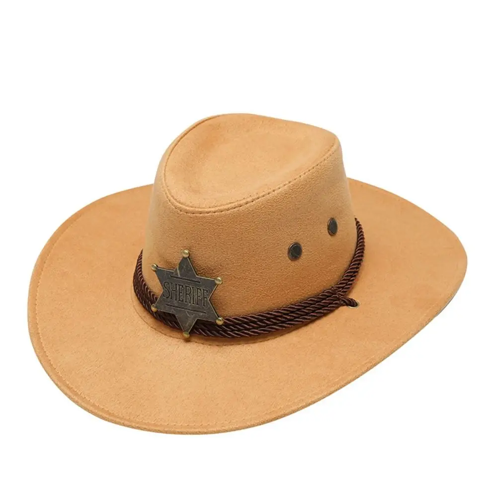 Retro-Kowboyhut aus künstlichem Wildleder, breite Krempe, einfarbig, Party-Cosplay-Hut, Sonnenschutz, atmungsaktive Sonnenschutzkappe – Detail 4