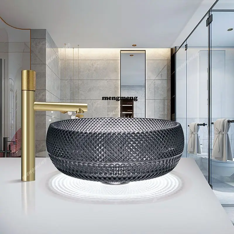 อ่างล้างหน้าคริสตัลหรูหราสำหรับโรงแรม ผลิตด้วยกระบวนการหล่อขึ้นรูป โต๊ะล้างหน้าคริสตัล 1