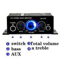 AK-270 HIFI Amplifier Channel 2.0 Stereo Audio Sound Amp Bass Trebl for Home Theater Sound System 4