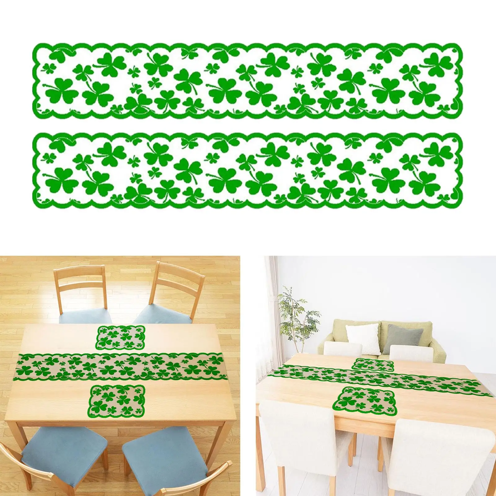 

2x ST Patrick's Day Decorations 183x33cm Lace Durable Tabletop Runners Festival Green for Kitchen Hotel Bar Dining Table Party