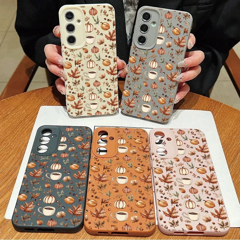 Autumn Leaf Pumpkin Coffer Leather Phone Case