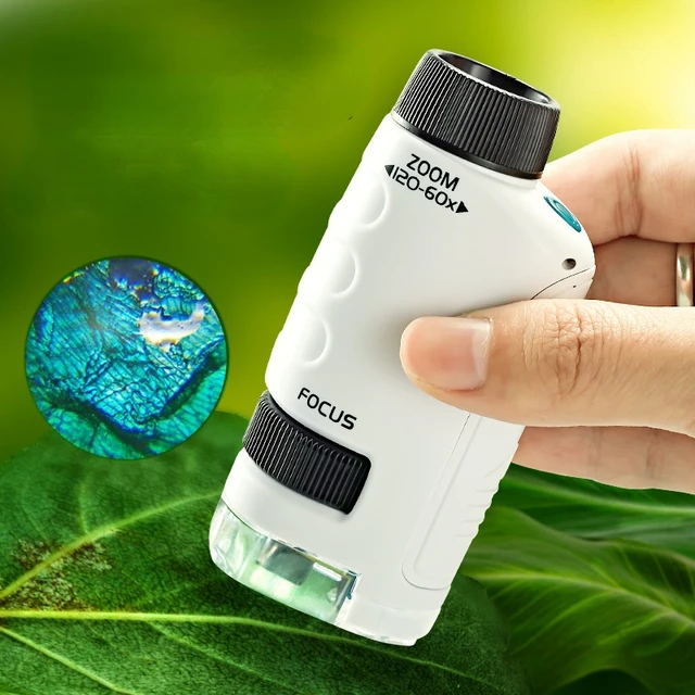 Kids Portable Microscope Biological Educational Toys For Children Home School Science Kit LED Light 60X-120X STEM Gift Magnifier 5