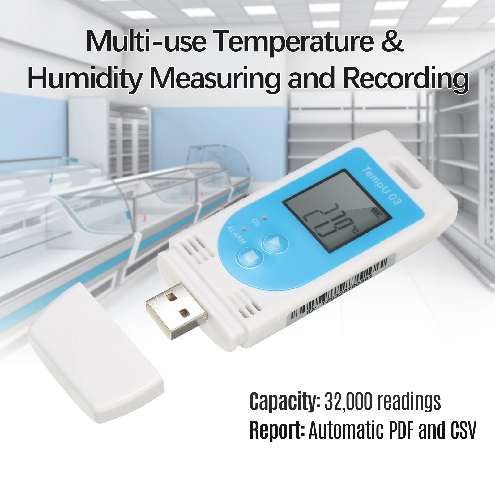 

USB Temperature Humidity Data Logger Reusable RH TEMP Datalogger Recorder Humiture Recording Meter with 32,000 Record Capacity