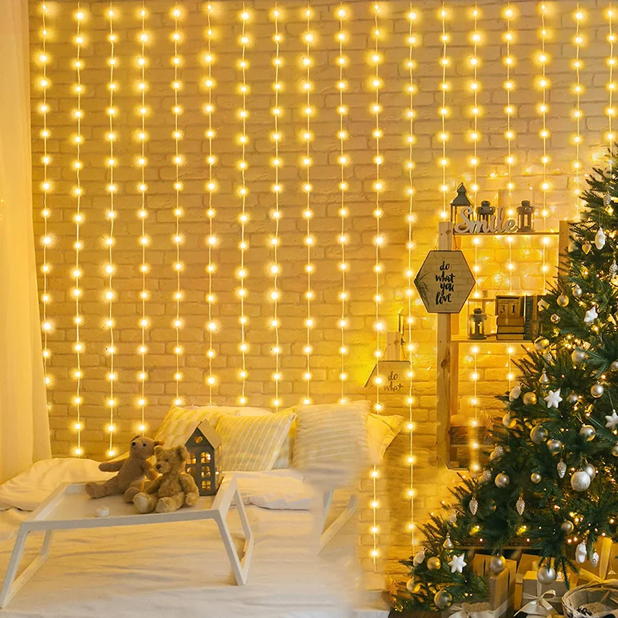 Decorazioni Natalizie Star String Light 16 Strand 2M 400 Led Waterfall Tree Fairy Lights Con Top Star Outdoor Garland Light