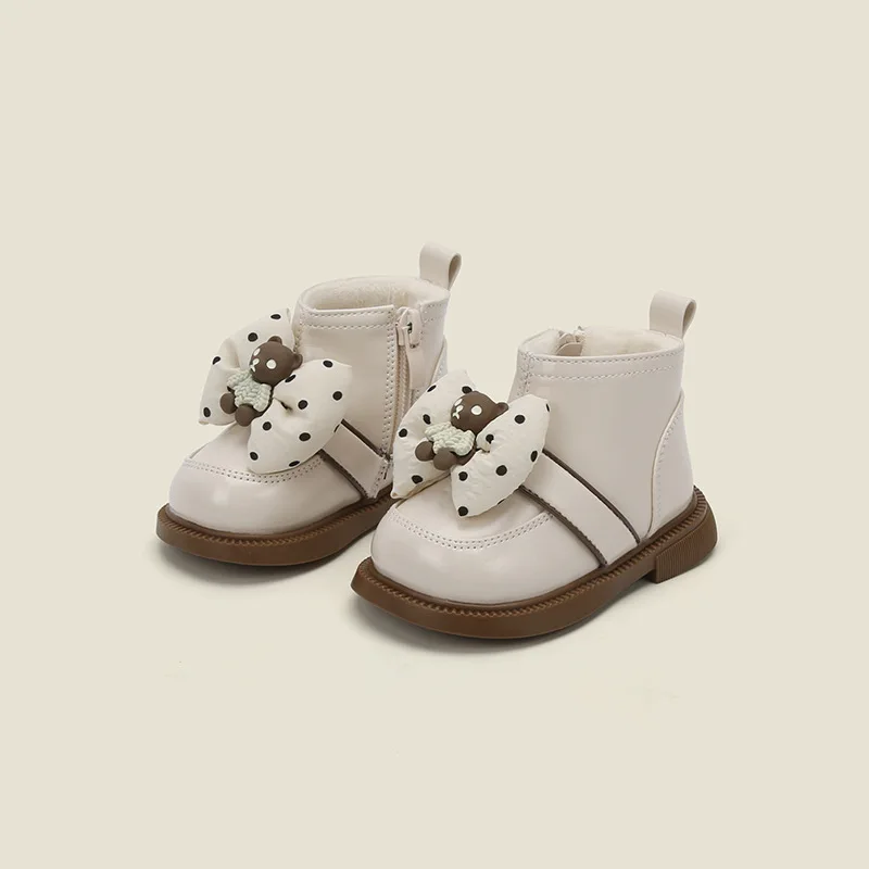 

Autumn Winter New Baby Girls Fashion Boots Round Head Leather Shoes Toddler Fleece Inner Short Boots Princess First Walkers