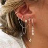 87167-4e20ec.jpg Boucles d'oreilles pendantes en acier inoxydable pour femmes, chaîne de couleur or, pendentif en zircone, Clip, accessoires bijoux de fête de vacances
