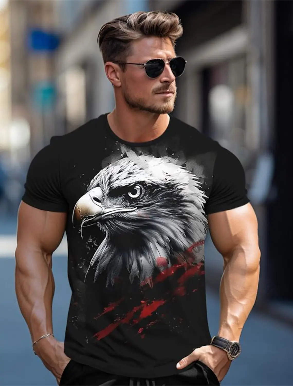 

3D Print Graphic Wolf Eagle Retro Vintage Casual Men's Sportswear Summer Short Sleeve Crew Neck T shirt For Men Animal Printed