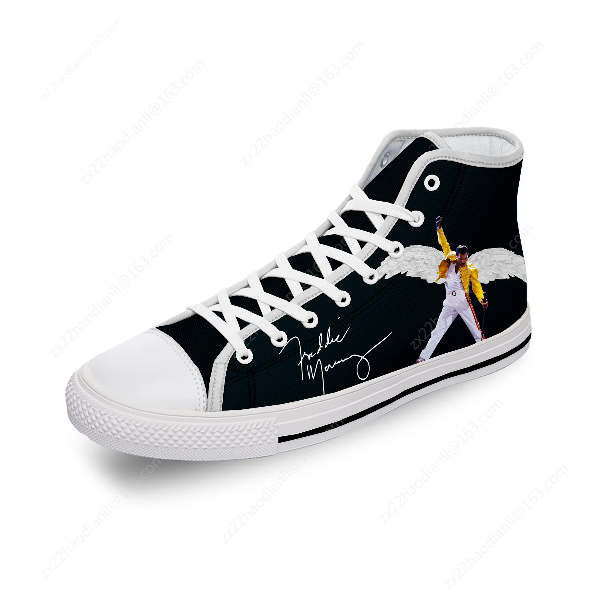 Freddie Mercury The Show Must Go On Rock White Cloth 3D Print High Top Canvas Shoes Men Women Lightweight Breathable Sneakers