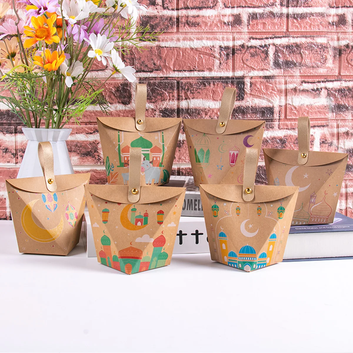 

6Pcs Eid Mubarak Kraft Paper Gift Boxes Cookie Candy Packaging Boxes Islamic Muslim Eid Party Decoration For Home Gifts Favors