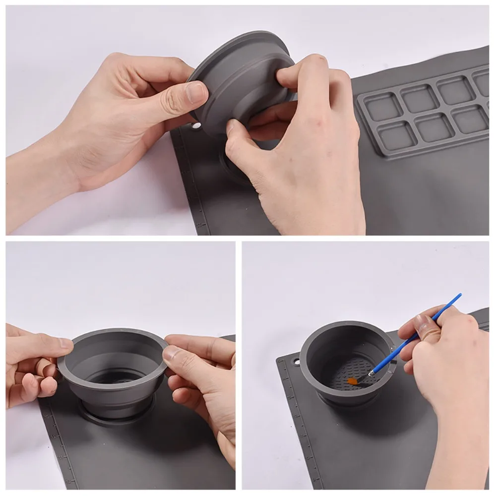 Foldable Silicone Painting Mat Cup Water Pigment Bowl Non-Stick Paint Holder Art Craft Ink Blending Watercoloring Stamping Cup for Paint Tray, Silicone Painting Pad