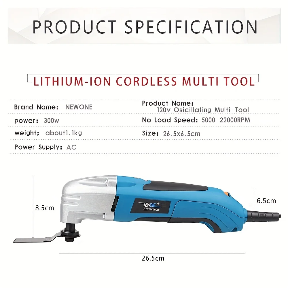 1 Set NEWONE Oscillating Tool, 2.5 Amp Power Tools, Variable Speed Oscillating Multi-Tool Kit With 15pcs Oscillating Tools Acces 5
