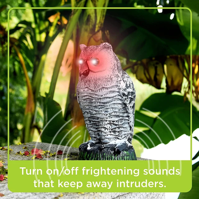 Bagoly Ijesztő Madárvezérlő Eszközök Vízálló Hamis Madárijesztő Villogó Szemmel Hang Élethű Owl Szobor - Image 4