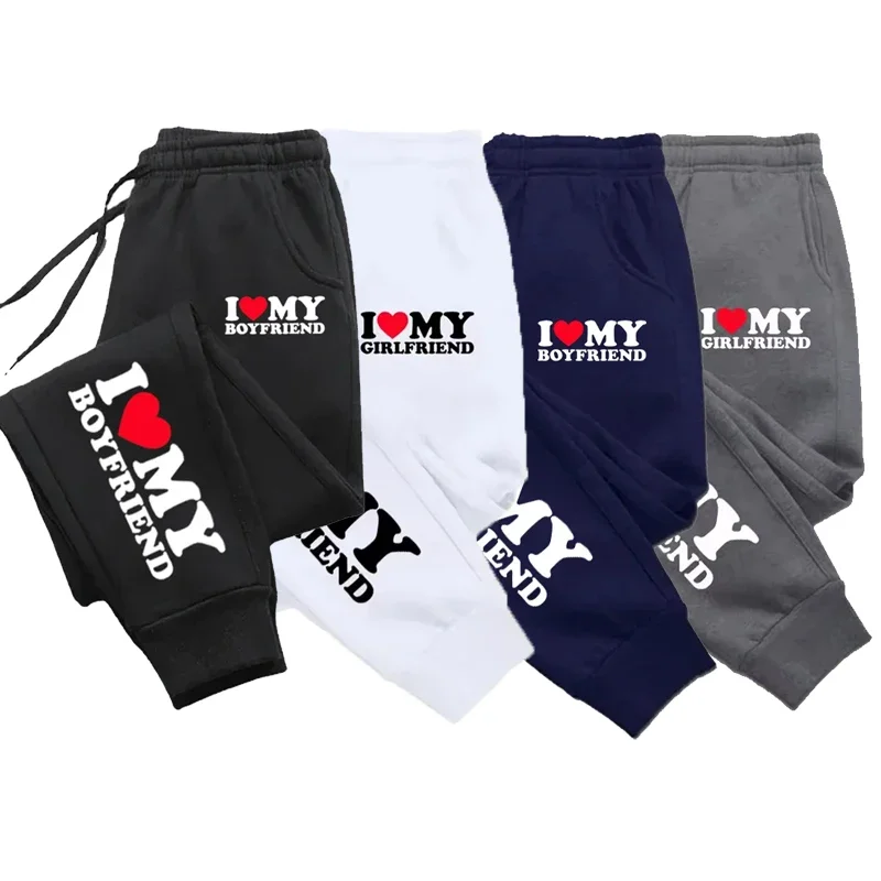 Ich liebe meinen Freund und Freundin, bedruckte Hose, Damen, Herren, Paar, Jogginghose, lockere, lässige, warme Hose, Tasche, Kordelzug, Sportbekleidung