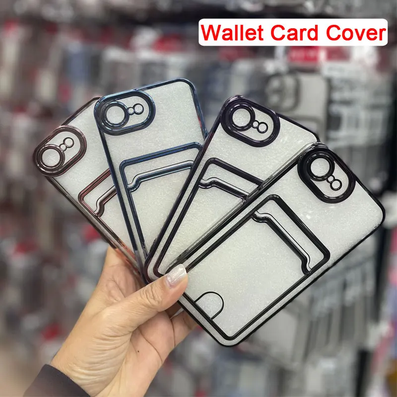Enhanced Plating Wallet Card Holder Case with Soft Shockproof Transparent Back Cover
