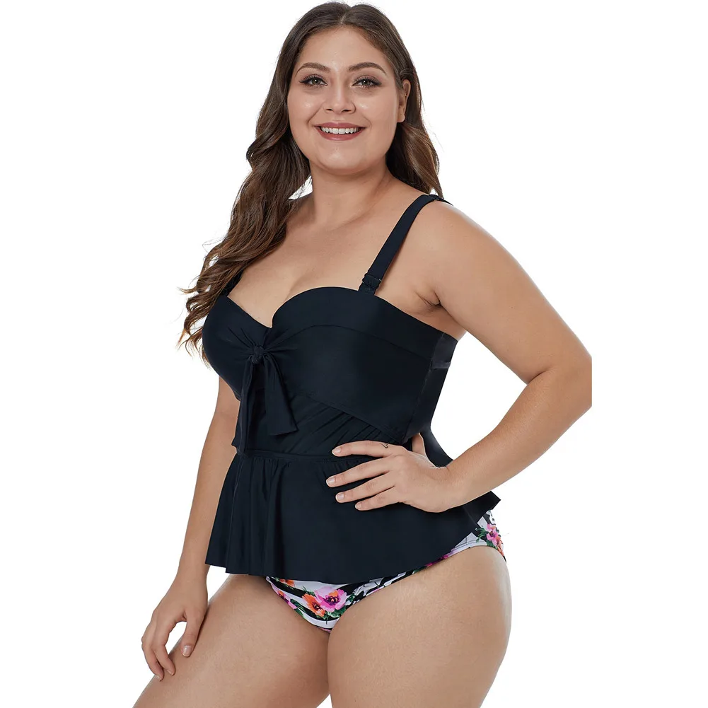 Women Solid Push Up Padded Bra Swimsuit Plus Size Two Piece Bikini Set Swimsuit Bathing Suit Brazilian Biquini Swimwear M-5XL