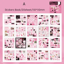 Cartoon Collage Sticker Book Set - 20 Pcs Vintage Decor & Stationery Supplies for DIY Scrapbooking & Journaling (A)