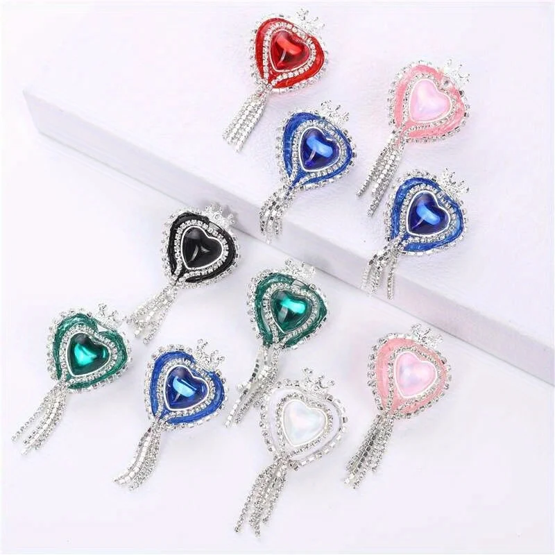 여아용 귀여운 러브 하트 크라운 비즈 라인석 체인 술, 핸드메이드 DIY 펜 장식, 휴대폰 체인 액세서리 장식품, 1 개