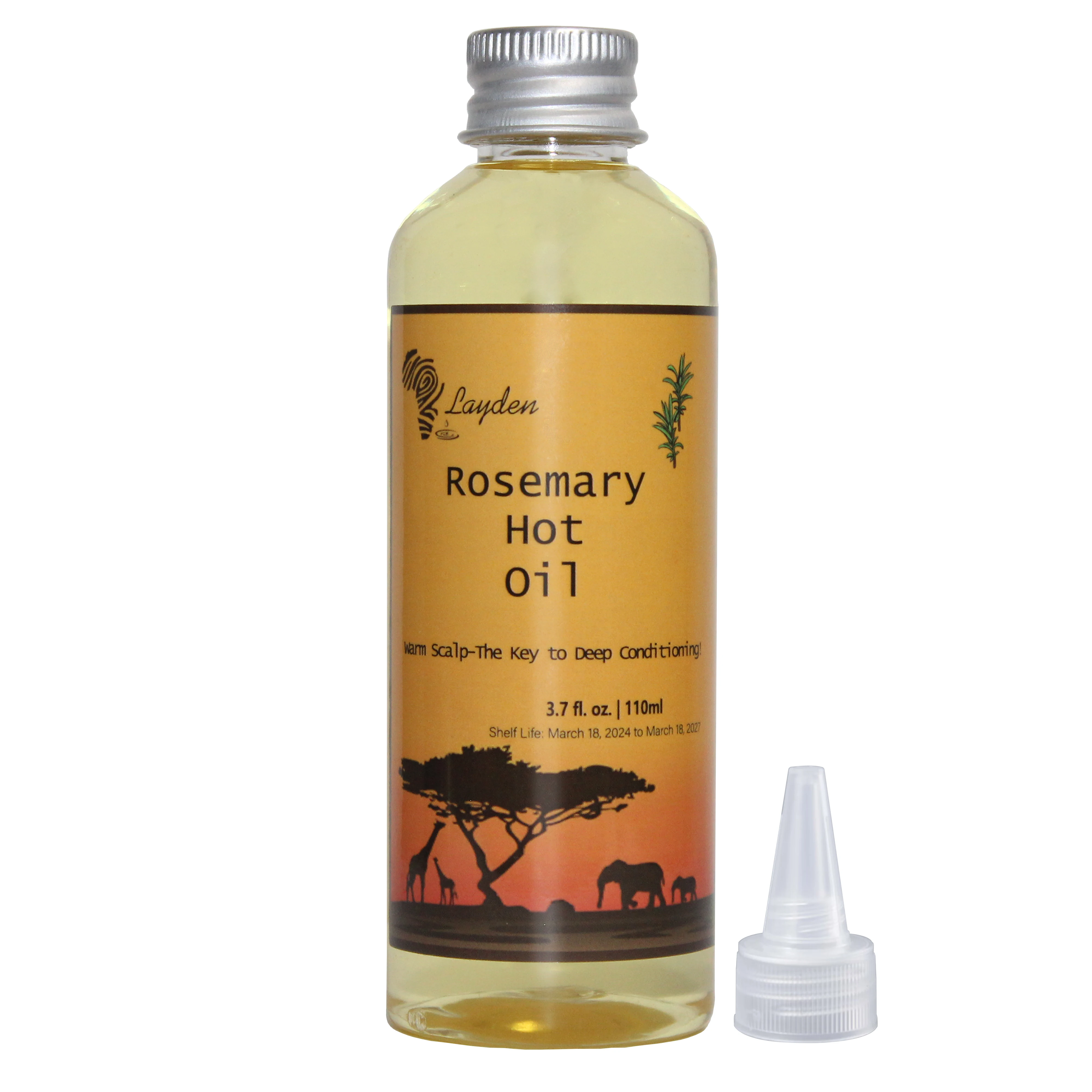 Un toque a precioso aceite caliente de romero y clavo africano, 110 ml, acelere el cuero cabelludo para ofrecer más nutrientes a los folículos capilares