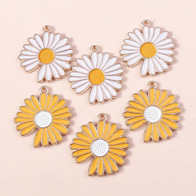 Duarte 20 Stück/Lot niedliche Emaille-Gänseblümchen-Anhänger für die Schmuckherstellung, DIY-Ohrringe, Halsketten, Armbänder, Zubehör – Detail 5