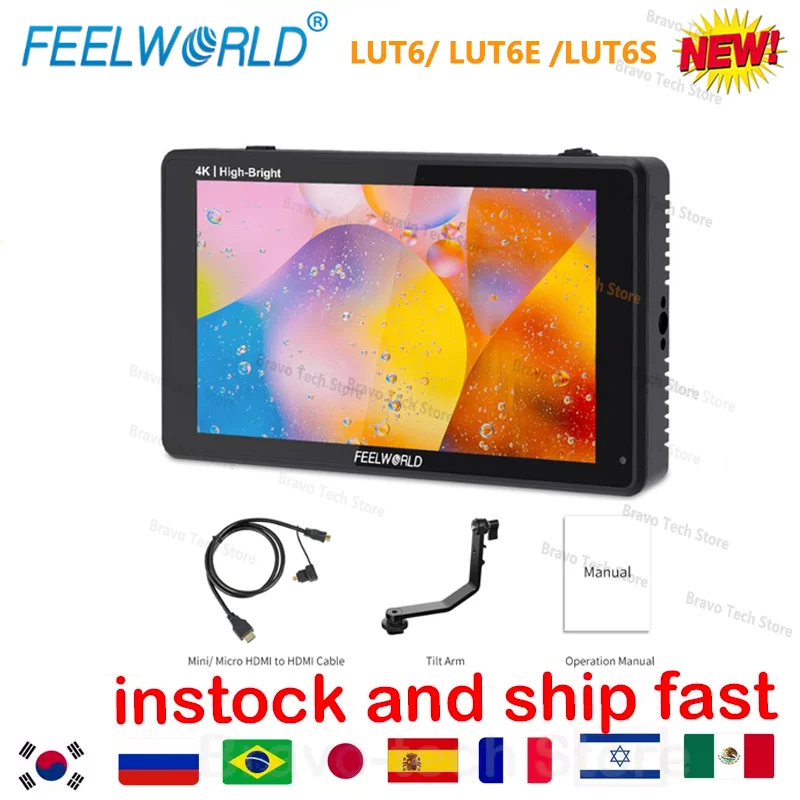 FEELWORLD LUT6 LUT6E LUT6S 6 Inch 2600nits 3D LUT Touch Screen on Camera Field DSLR Monitor with HDR Waveform for Stabilizer