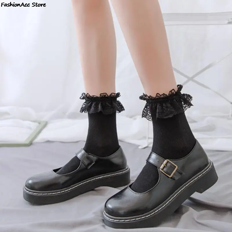 

Fashion Socks Lolita Style Japanese Cute Girl Woman Fashion Lace Socking Sweet Retro Frilly Ruffle Cotton Princess Socks