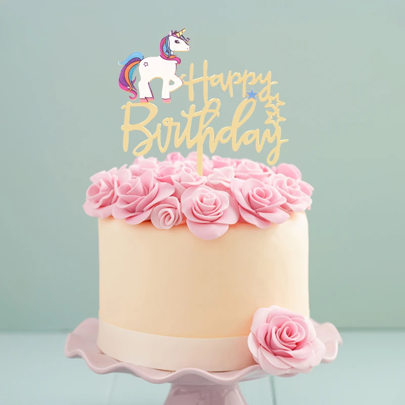 Happy Birthday Unicorn Acrylic Cake Topper Decoration Kids Girls Unicorn Theme Birthday Party Decor Supplies Baby Shower