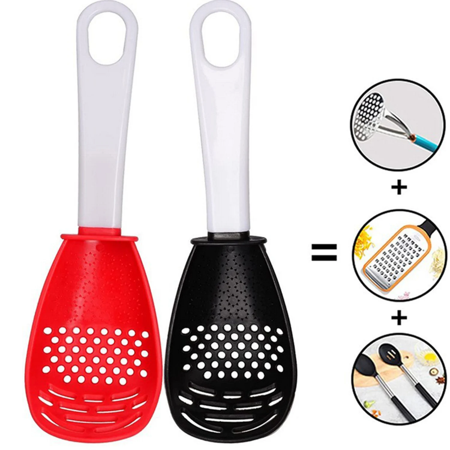 

New Multifunctional Kitchen Cooking Spoon Heat-resistant Hanging Hole Innovative Potato Garlic Press Colander Innovative kitchen