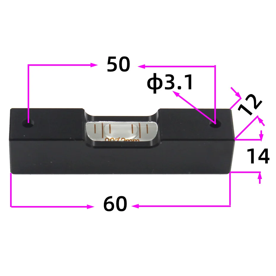 하커리 60mm 블랙 롱 스트립 버블 레벨 룰 알루미늄 합금 알라스 벌브 멀티 정밀 블랙 미니 레벨링 룰러 도구 1개