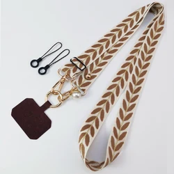 Pearl - Embellished Adjustable Crossbody Phone Lanyard with Wide Cloth Neckband (Brown)