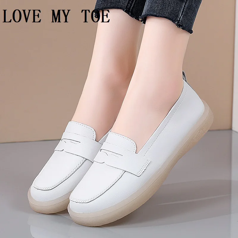 

2024 New Korean Casual Breathable Genuine Leather Round Toe Flats Platform Loafers Shoes For Women Chaussure Femme Zapatos Mujer