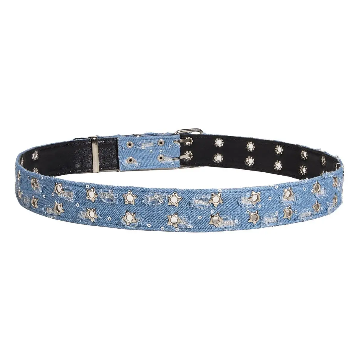 Punk Blue Woven Women's Belt Personalized Y2k Hollow Rivets Girl's Girdle Fashion Trend Jeans Accessories Pin Buckle Waistband