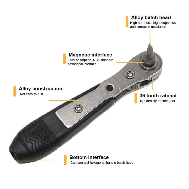 Double Head 36 Tooth Mini Ratchet Screwdriver Forward Reverse Wrench Cross Shaped Flat Screw Bits Repair Kit