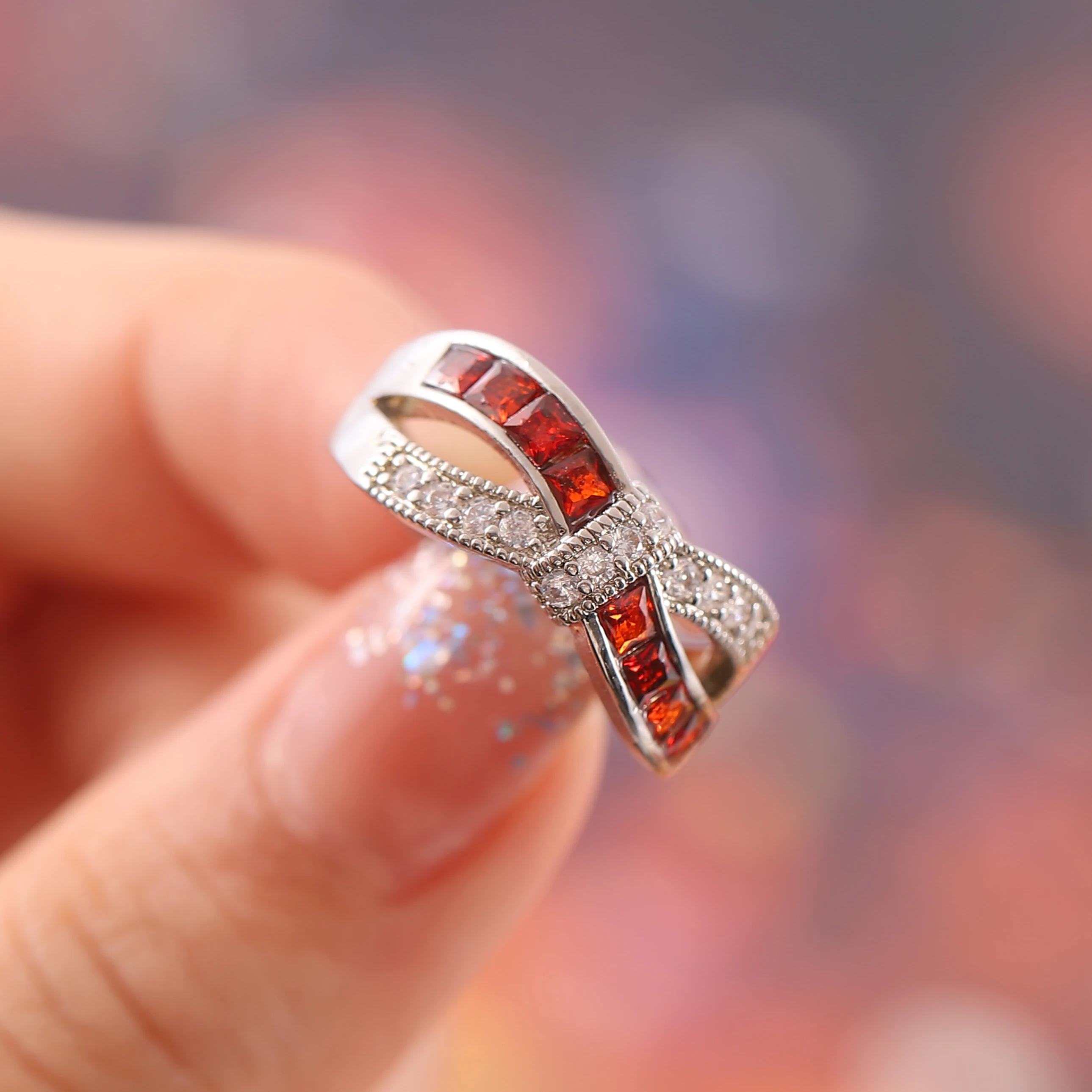 Mystery Red Cross Ring Fashion White & Black Gold Filled Jewelry Vintage Wedding Rings for Women Birthday Stone Gifts