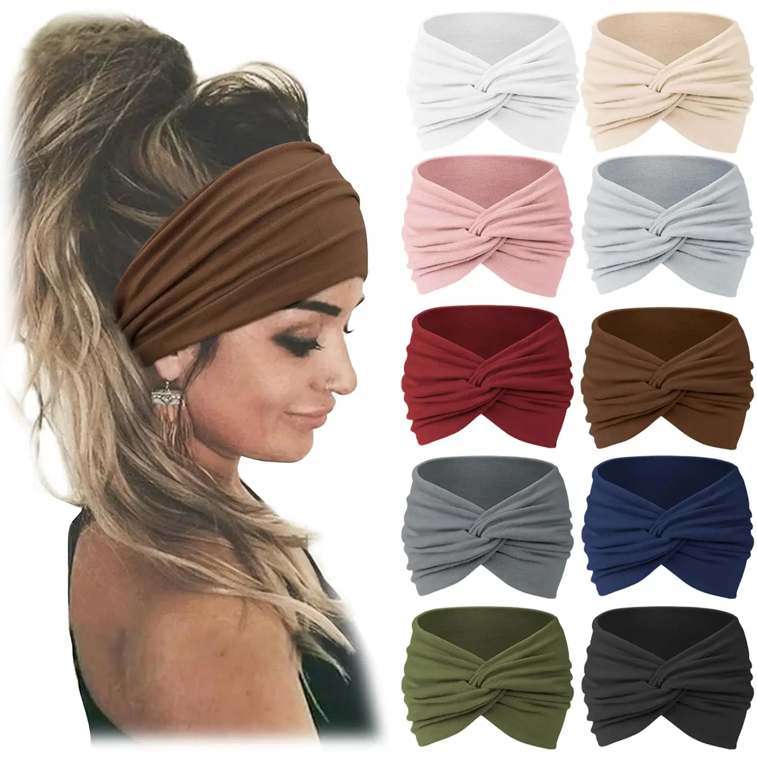 BelleVive Fasce Larghe Per Capelli Donna - Antiscivolo, Elastiche, In Cotone-Spandex, Stile Boho, Per Sport E Tempo Libero