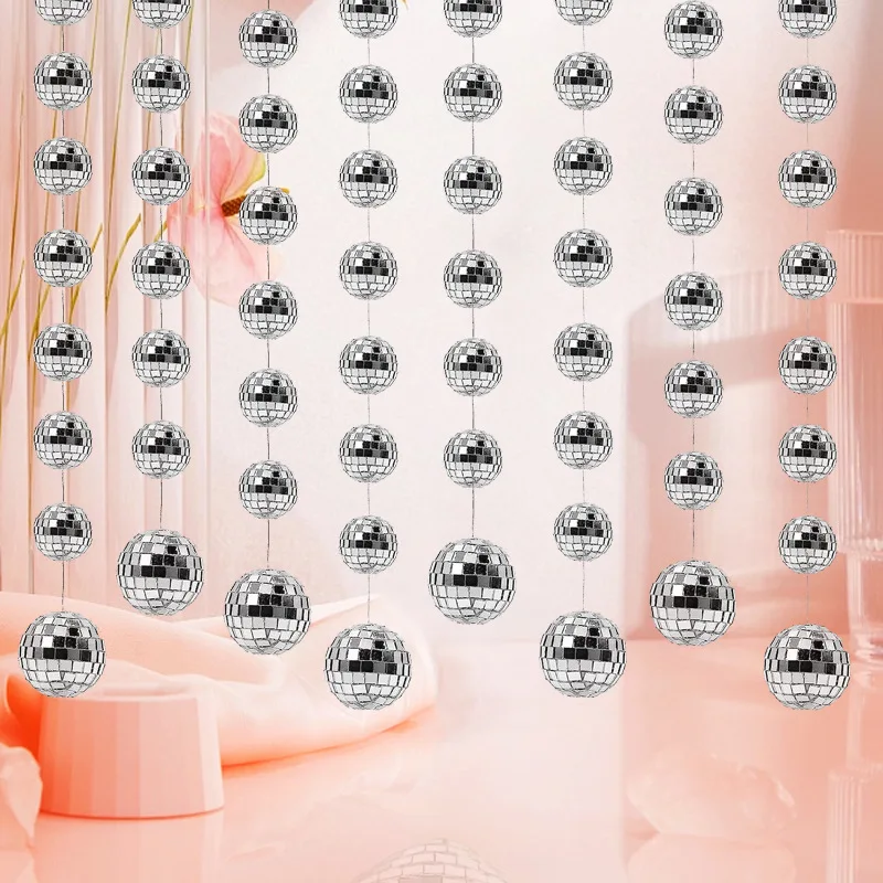 3D-Spiegel, Discokugel, Schnur, Girlande, Banner, Wandhintergrund, zum Aufhängen, für 90er-Jahre-Musik, Disco-Thema, Geburtstag, Hochzeit, Party-Dekoration