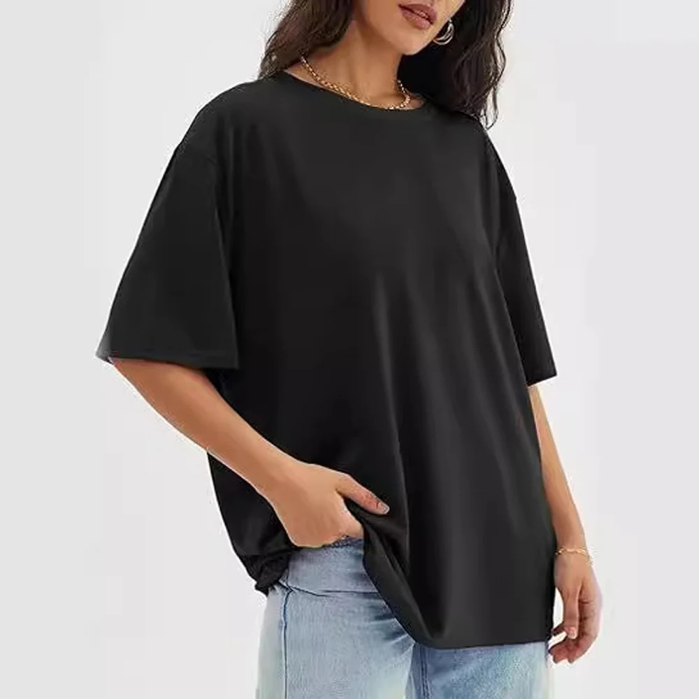 Women Solid Color Short Sleeve Loose Tshirt Tops