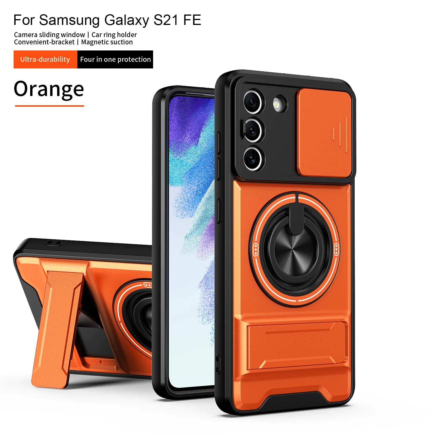 Magnetic Military Armor Phone Case with Foldable Holder and Camera Protection