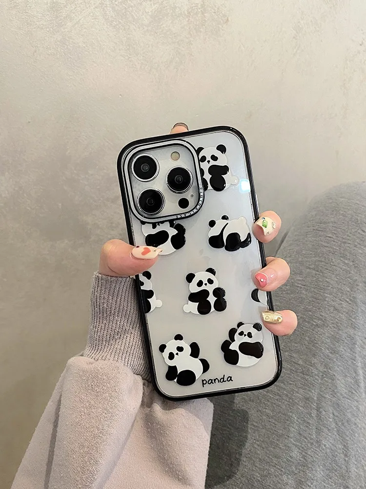 Cute Cartoon Panda Acrylic Silicone Phone Case for iPhone